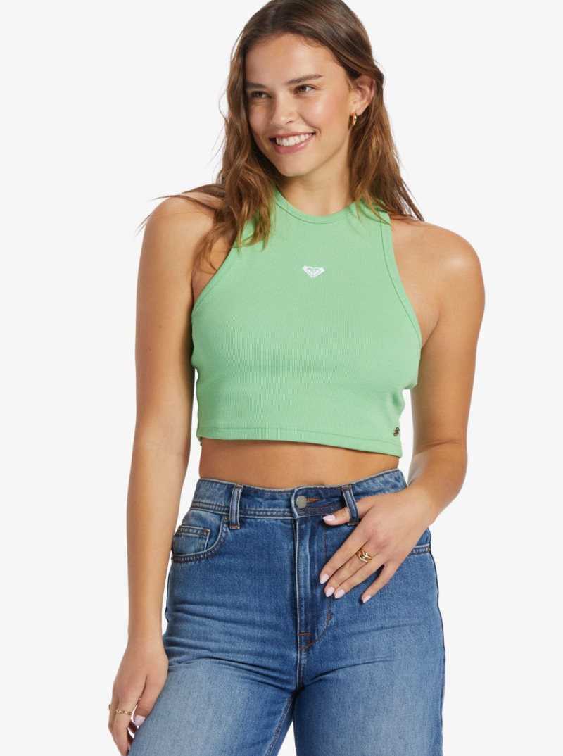 Absinthe Green Roxy Bright Boardwalk High Knit Tank | EARMVJ912