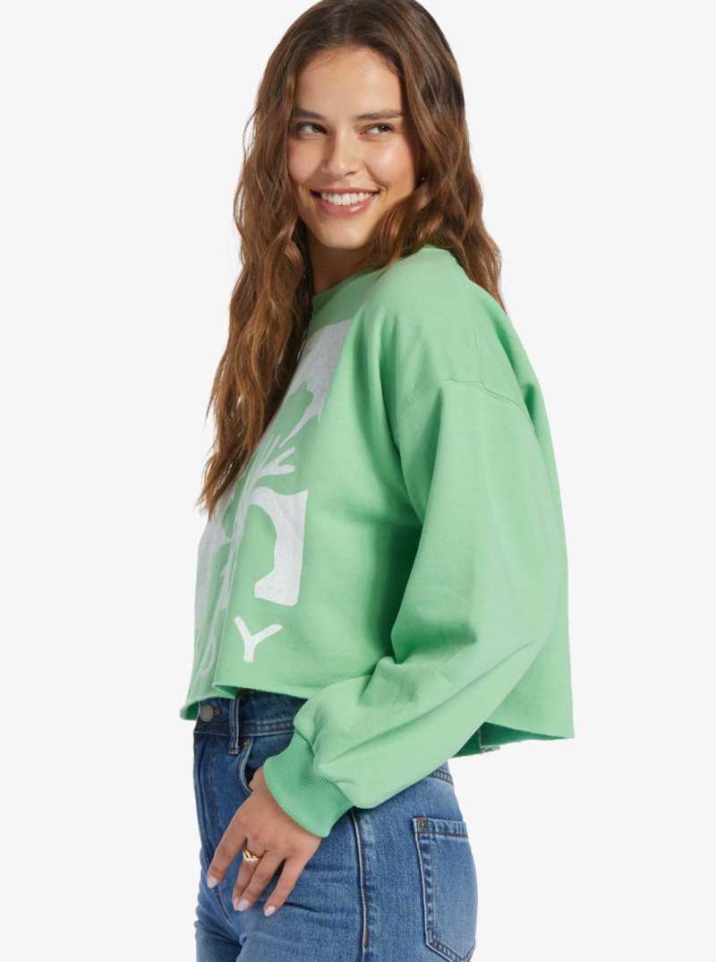 Absinthe Green Roxy Morning Hike Crop A Crew Neck Sweatshirt | GKSAZQ891