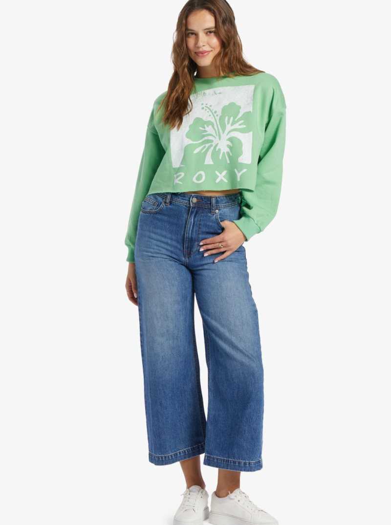 Absinthe Green Roxy Morning Hike Crop A Crew Neck Sweatshirt | GKSAZQ891