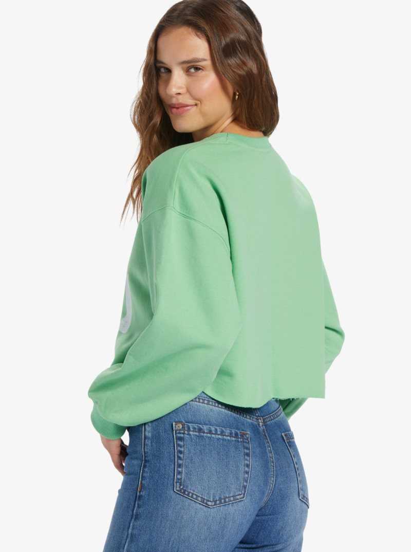 Absinthe Green Roxy Morning Hike Crop A Crew Neck Sweatshirt | GKSAZQ891