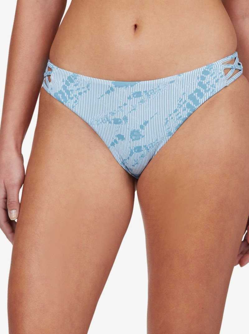 Adriatic Blue Tie Dye Stripe Roxy Sea & Waves Reversible Bikini Bottoms | UWBZXI145