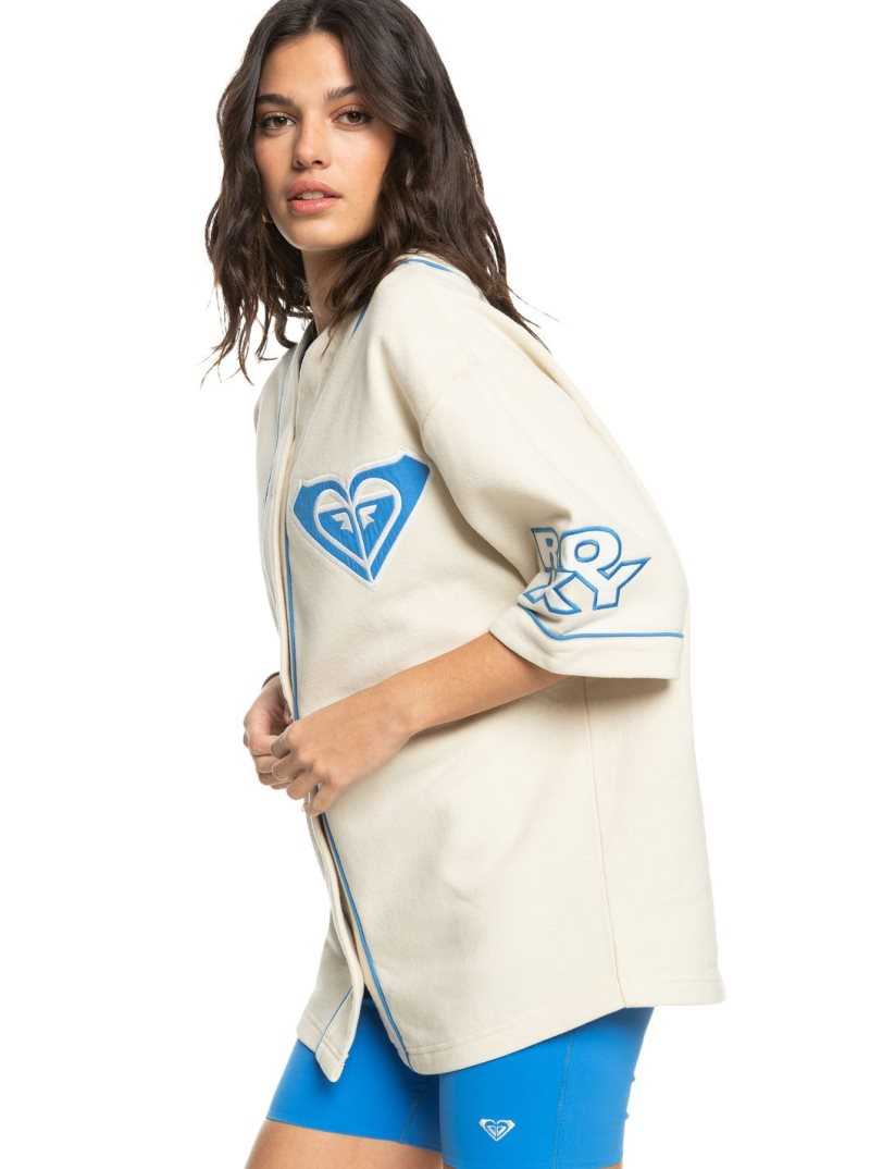 Almond Milk Roxy Kelia Homerun Button-Up Baseball Sweatshirt | ODWNGQ435