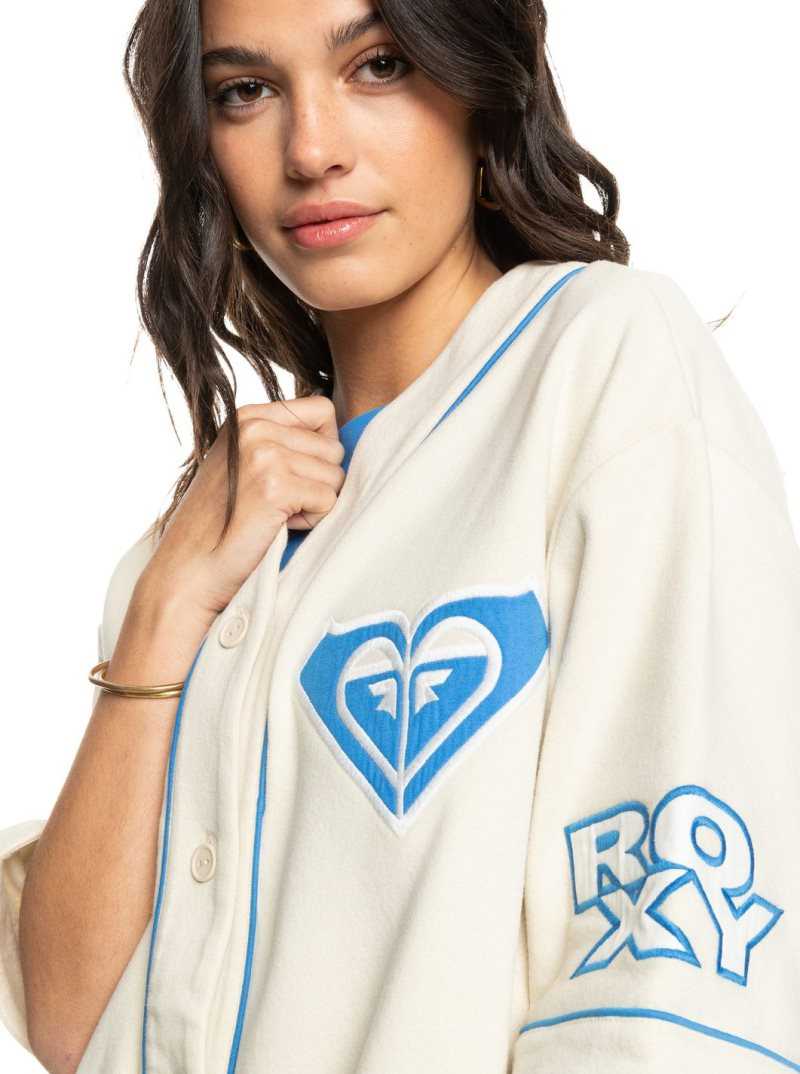 Almond Milk Roxy Kelia Homerun Button-Up Baseball Sweatshirt | ODWNGQ435