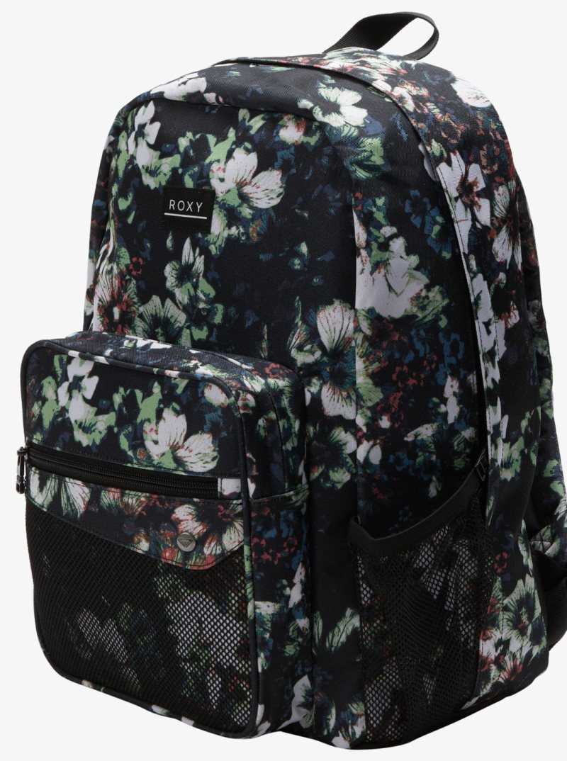 Anthracite Black Flowers La Roxy Best Time Printed 23 L Small Backpack | DZTQGF653