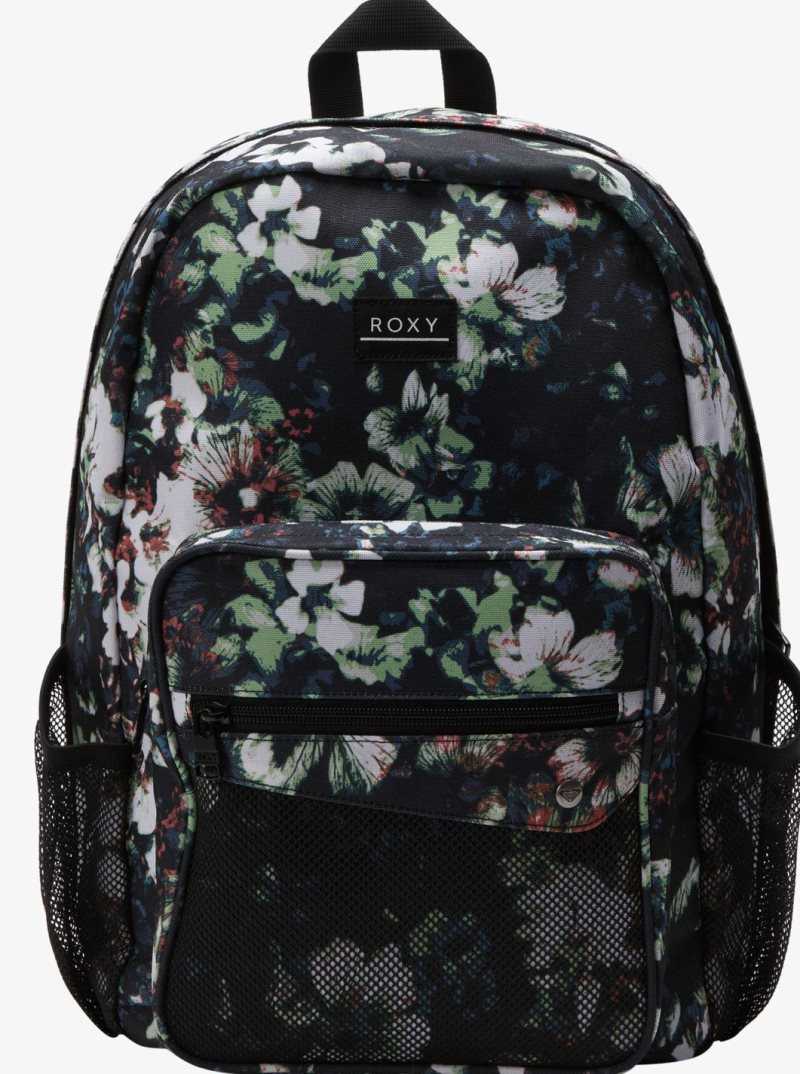 Anthracite Black Flowers La Roxy Best Time Printed 23 L Small Backpack | DZTQGF653