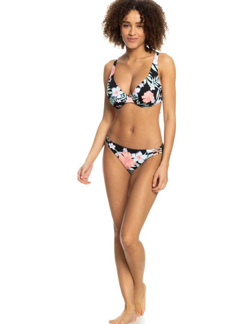 Anthracite Easy Breezy S Roxy Printed Beach Classics D-Cup Bikini Top | KRGDJY921