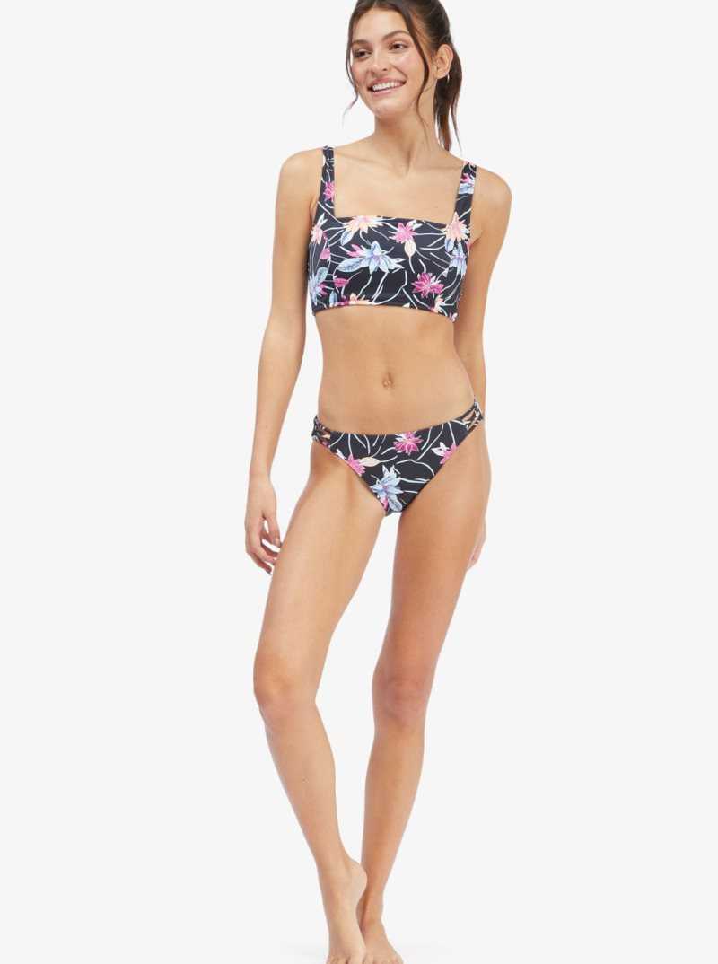 Anthracite Floral Flow Roxy Active Full Bikini Bottoms | IYGTRM916