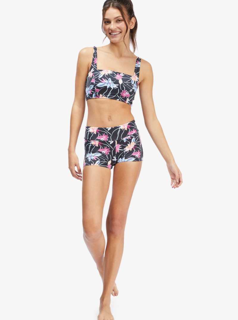 Anthracite Floral Flow Roxy Active Tankini Sports Bra Bikini Top | FNUWBL521