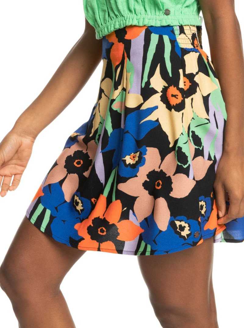 Anthracite Flower Jammin Roxy Golden Poppy Mini Flowy Skirt | HUGZYA498