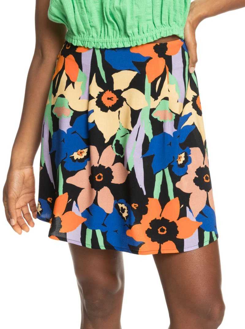 Anthracite Flower Jammin Roxy Golden Poppy Mini Flowy Skirt | HUGZYA498