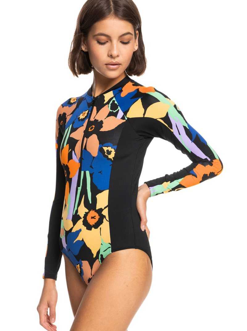 Anthracite Flower Jammin Roxy Onesie Long Sleeve One-Piece Swimsuit | JTAMGB190