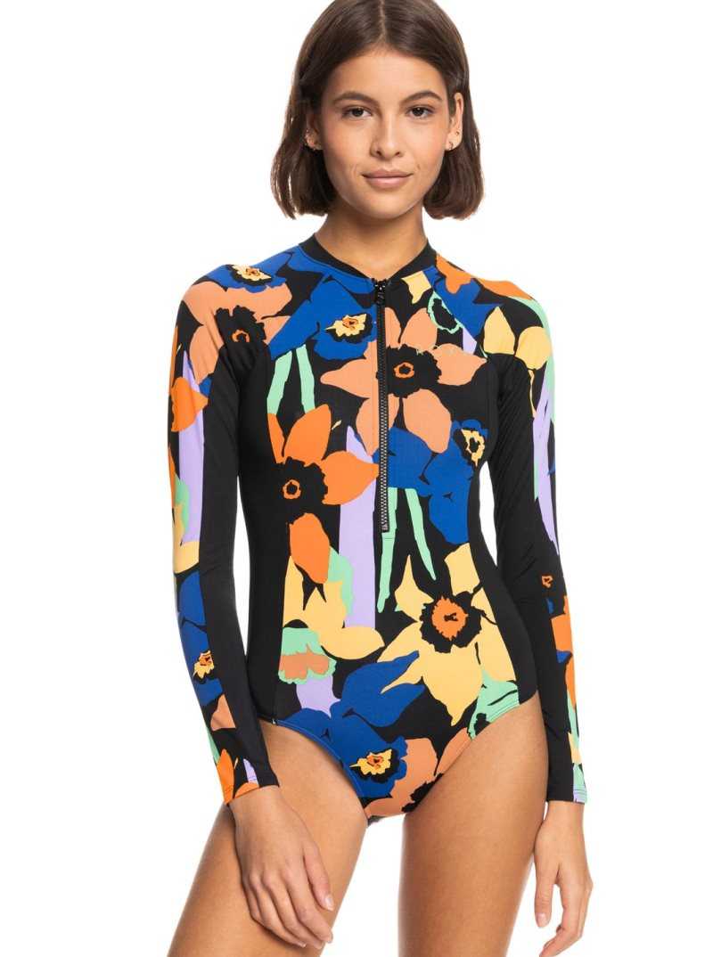 Anthracite Flower Jammin Roxy Onesie Long Sleeve One-Piece Swimsuit | JTAMGB190