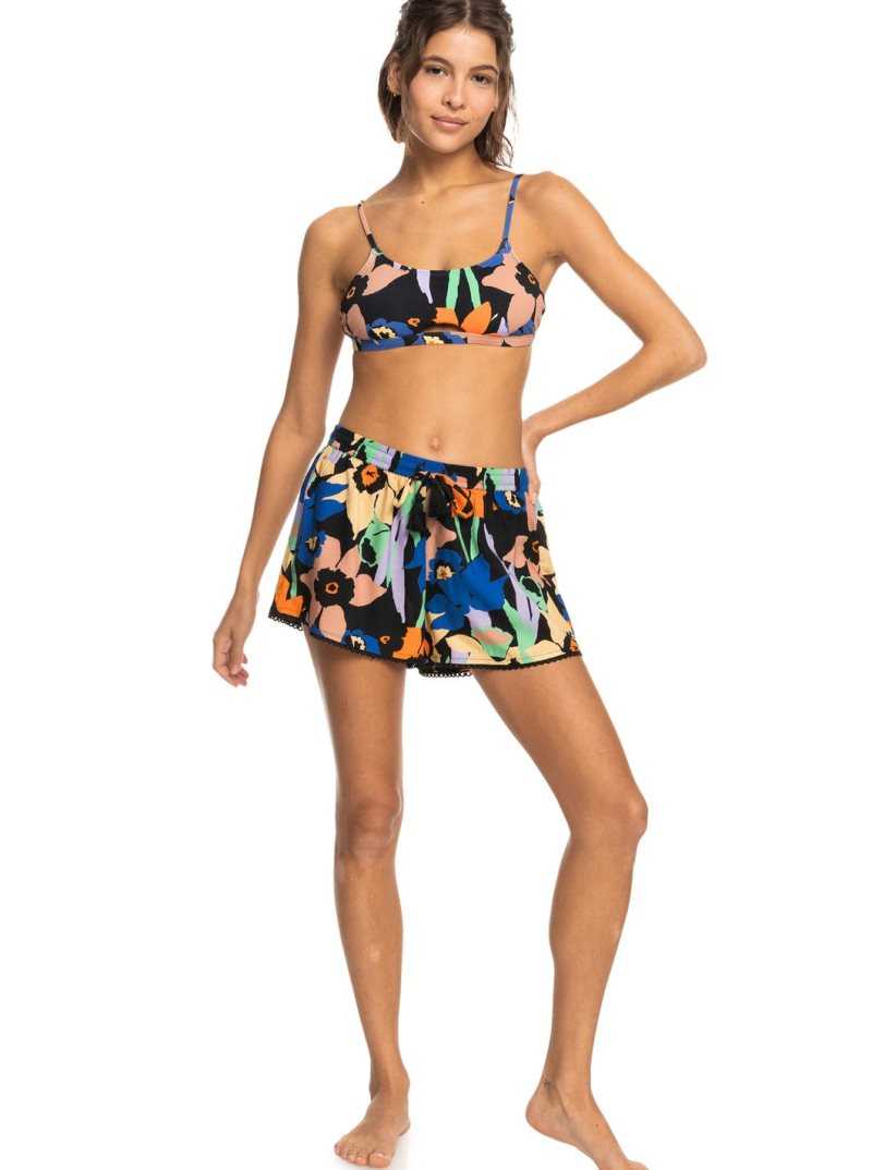 Anthracite Flower Jammin Roxy Salty Tan Shorts | BHICSJ589