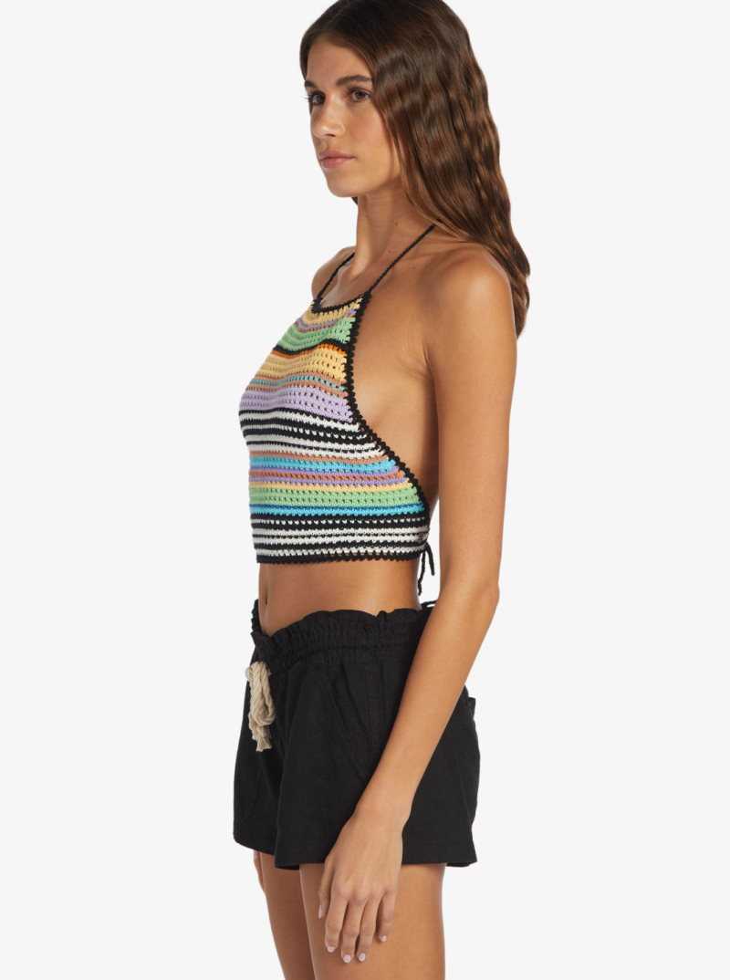 Anthracite Good Vibration Roxy Daydreamer Cropped Knit Halter Top | RBXZLF420