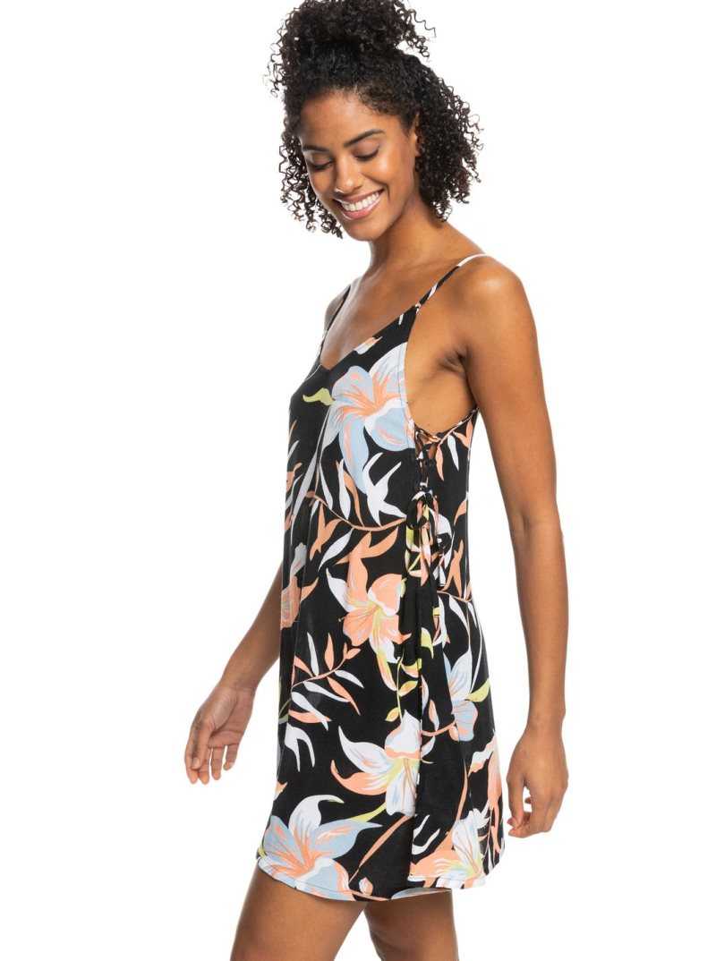 Anthracite Hibiscus Wave Swim Roxy Beachy Vibes Printed Beach Cover-Up Dress | LHFSJR526