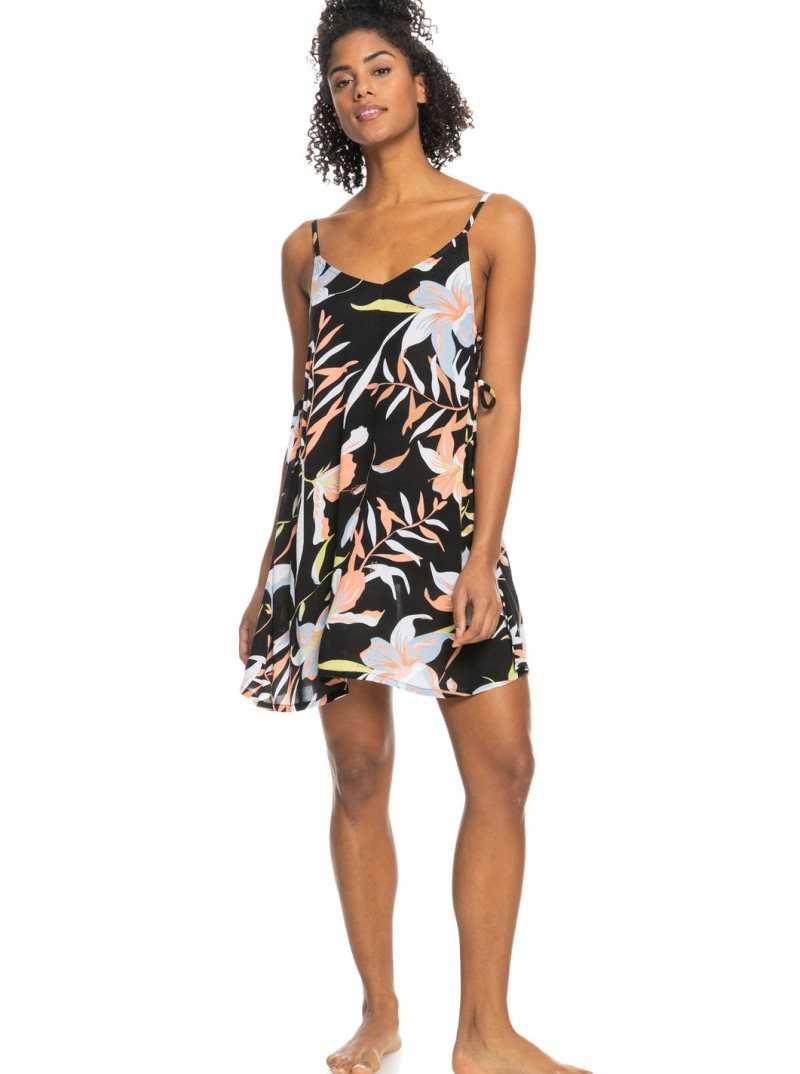 Anthracite Hibiscus Wave Swim Roxy Beachy Vibes Printed Beach Cover-Up Dress | LHFSJR526