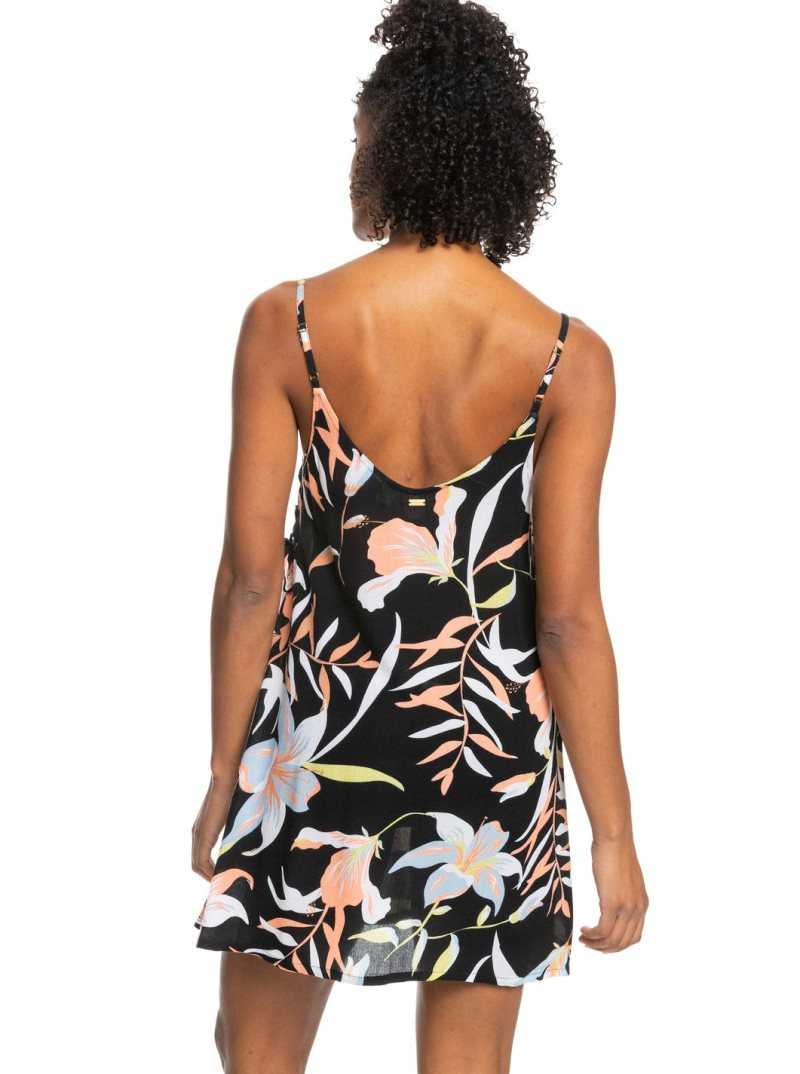 Anthracite Hibiscus Wave Swim Roxy Beachy Vibes Printed Beach Cover-Up Dress | LHFSJR526