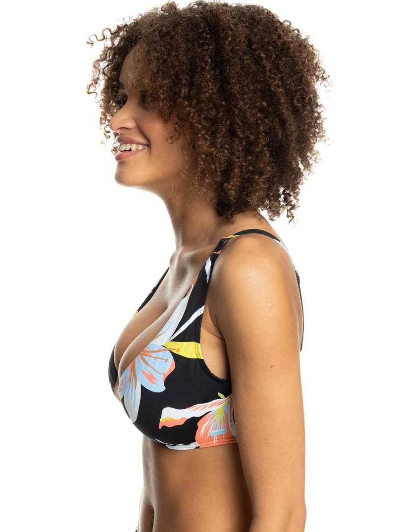 Anthracite Hibiscus Wave Swim Roxy Hibiscus Wave Underwire D-Cup Bikini Top | XEHACZ506