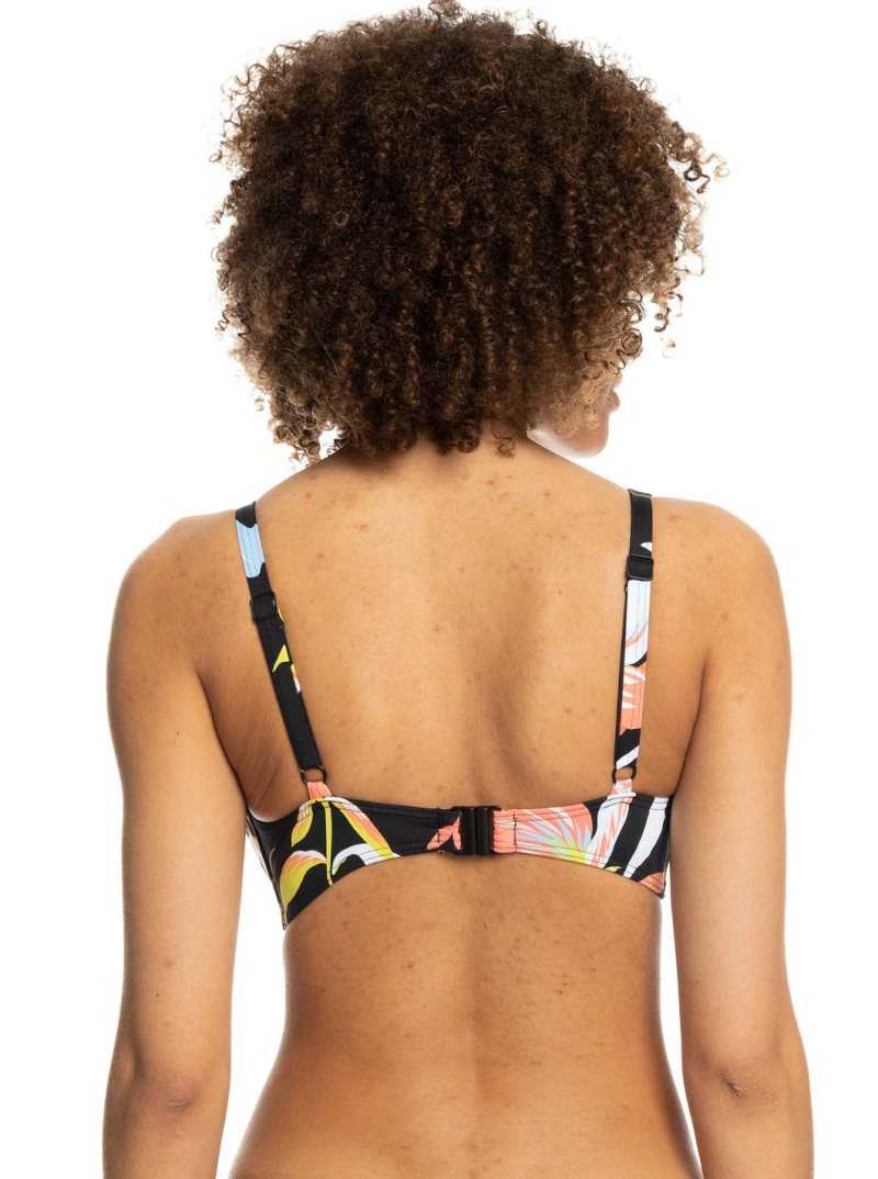 Anthracite Hibiscus Wave Swim Roxy Hibiscus Wave Underwire D-Cup Bikini Top | XEHACZ506