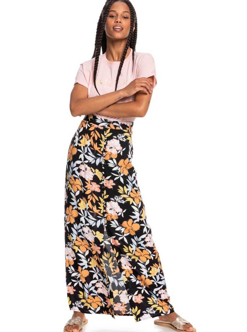 Anthracite Island Vibes Roxy Sunset Shimmer Maxi Skirt | XIUNQB435