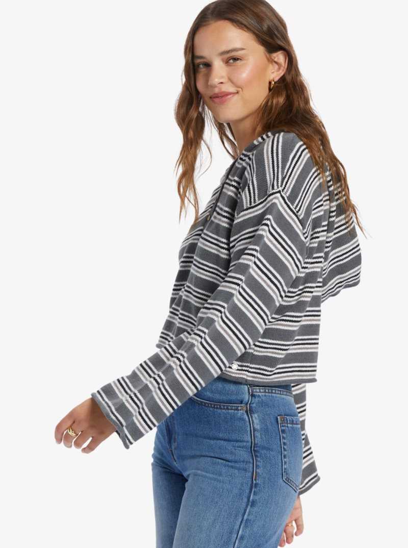 Anthracite Retro Rays Stripe Roxy Side Swipe Poncho Hoodie | PUJNEI952