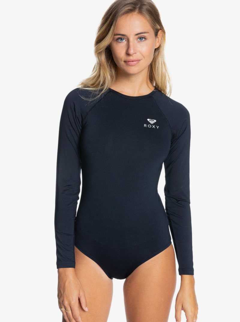 Anthracite Roxy Essentials Long Sleeve One-Piece Swimsuit | HGBTIC802