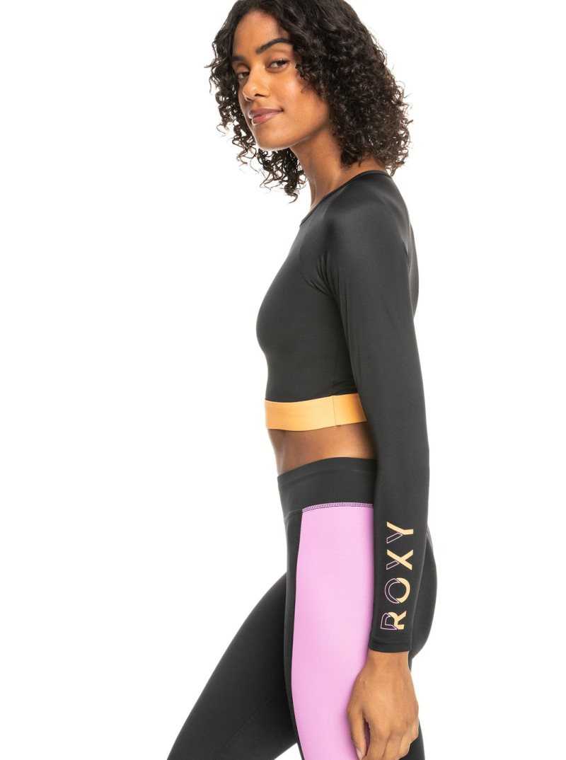 Anthracite Roxy Fitness Long Sleeve Cropped Rashguard | LGPROH370