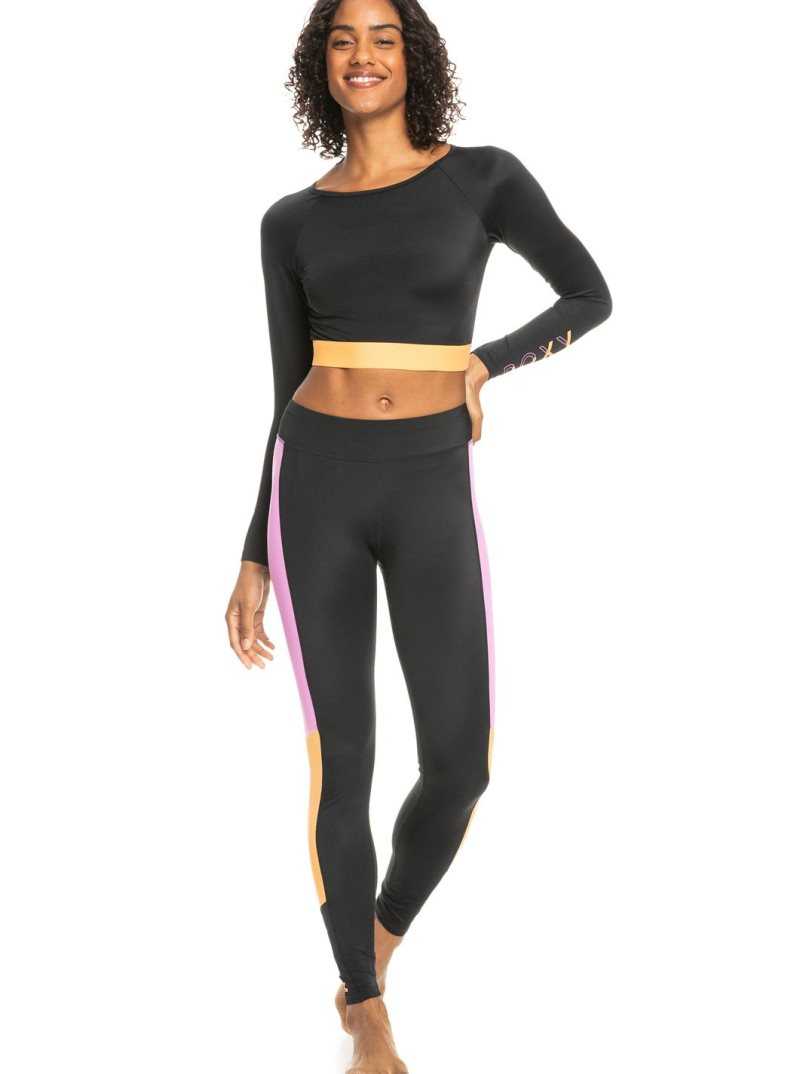 Anthracite Roxy Fitness Long Sleeve Cropped Rashguard | LGPROH370