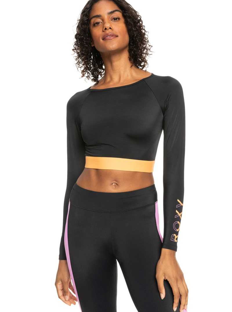 Anthracite Roxy Fitness Long Sleeve Cropped Rashguard | LGPROH370