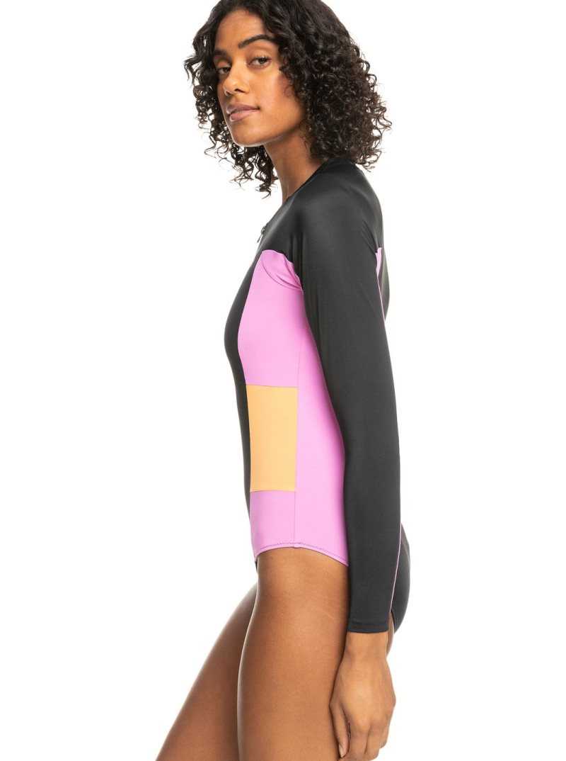 Anthracite Roxy Fitness Long Sleeve One-Piece Swimsuit | SAUBXT341