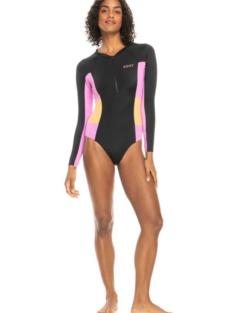 Anthracite Roxy Fitness Long Sleeve One-Piece Swimsuit | SAUBXT341