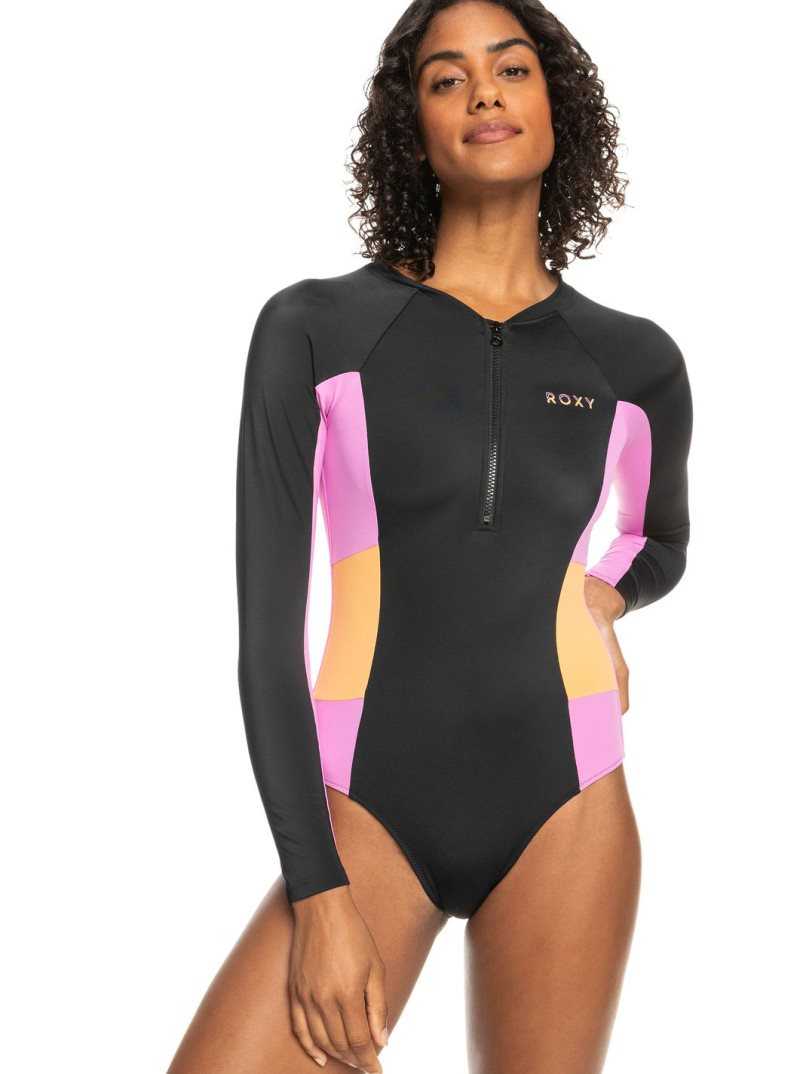 Anthracite Roxy Fitness Long Sleeve One-Piece Swimsuit | SAUBXT341