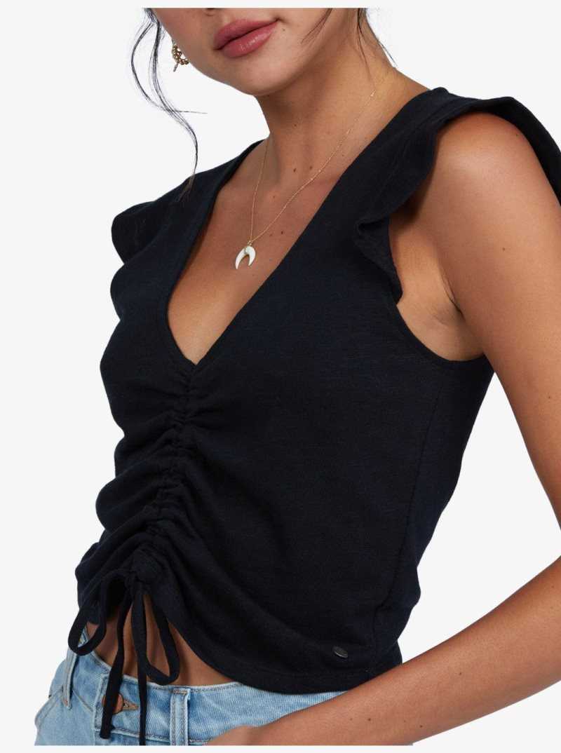 Anthracite Roxy Flirty Vibe V-Neck Top | NBZWUS987