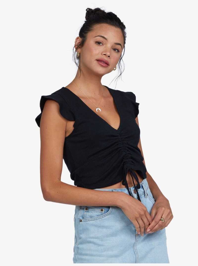 Anthracite Roxy Flirty Vibe V-Neck Top | NBZWUS987