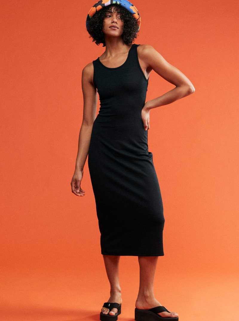 Anthracite Roxy Good Keepsake Strappy Midi Dress | VUKXMF320