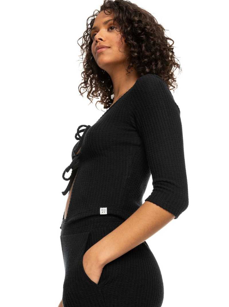 Anthracite Roxy Looking Good Tie-Front Thermal Cardigan | PKNSHZ245