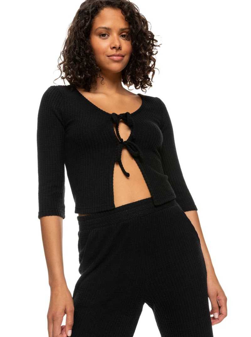 Anthracite Roxy Looking Good Tie-Front Thermal Cardigan | PKNSHZ245