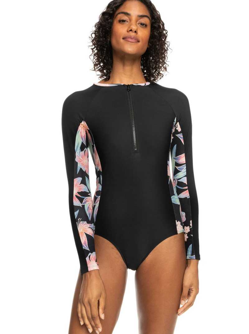 Anthracite Roxy New 1mm UPF 50 Long Sleeve One-Piece Swimsuit | DZBERQ907