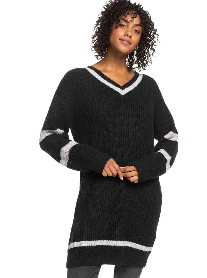 Anthracite Roxy Rose Mood V-Neck Sweater Dress | KLXBRI815