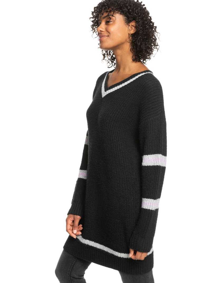 Anthracite Roxy Rose Mood V-Neck Sweater Dress | KLXBRI815