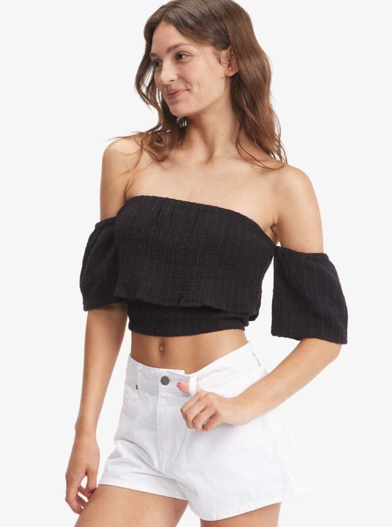 Anthracite Roxy Seaside Heaven Off The Shoulder Crop Top | EIAKWN570