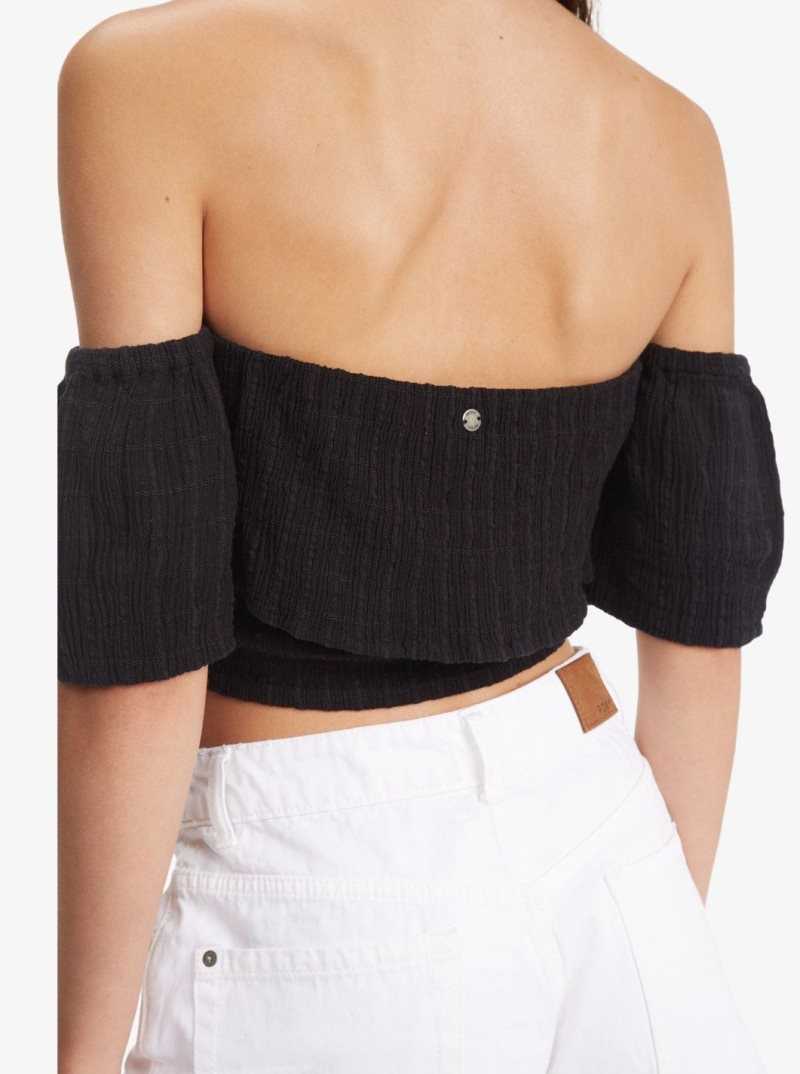 Anthracite Roxy Seaside Heaven Off The Shoulder Crop Top | EIAKWN570