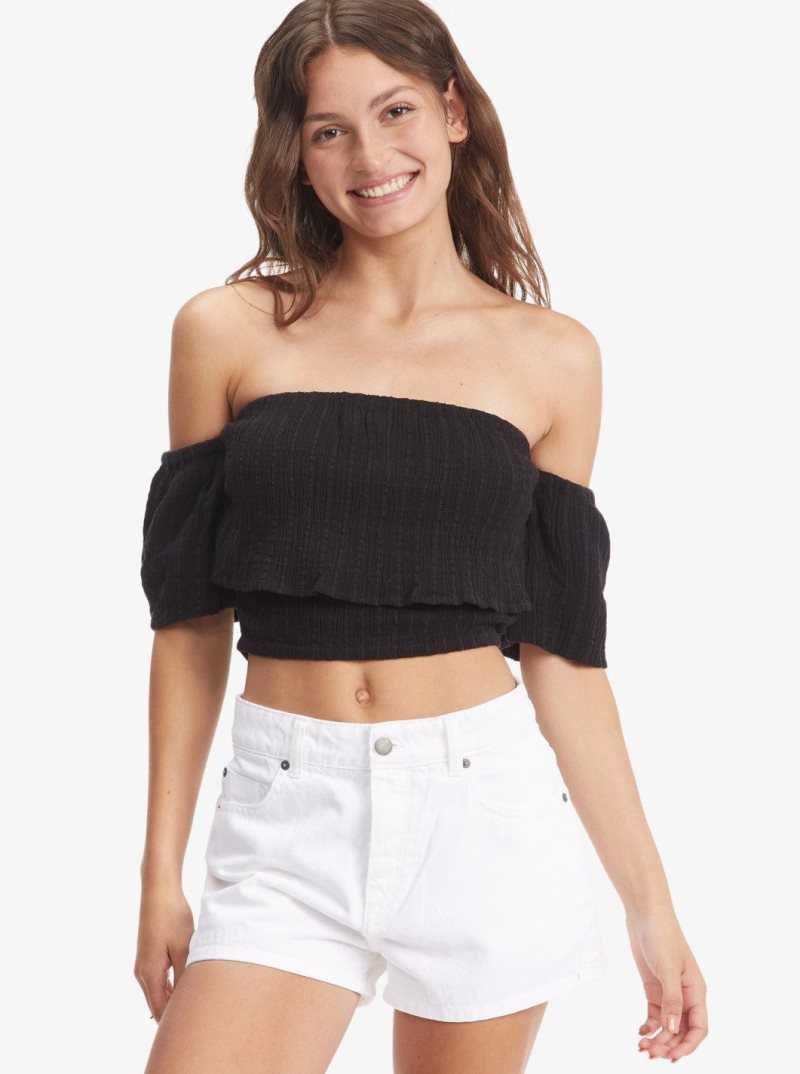 Anthracite Roxy Seaside Heaven Off The Shoulder Crop Top | EIAKWN570