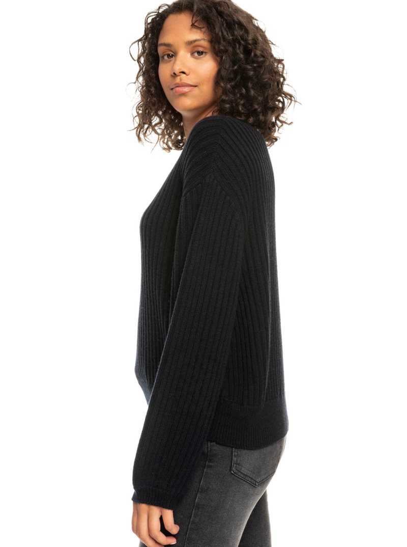 Anthracite Roxy Siren Dream Ribbed Long Sleeve Sweater | XVUEQR084