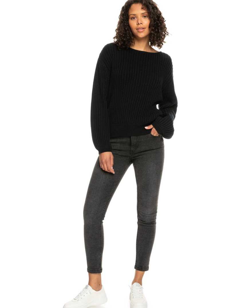 Anthracite Roxy Siren Dream Ribbed Long Sleeve Sweater | XVUEQR084