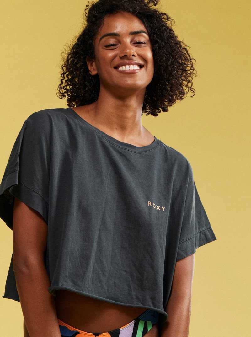 Anthracite Roxy Twin Palms Drop Shoulder T-shirt | GLVHKS587