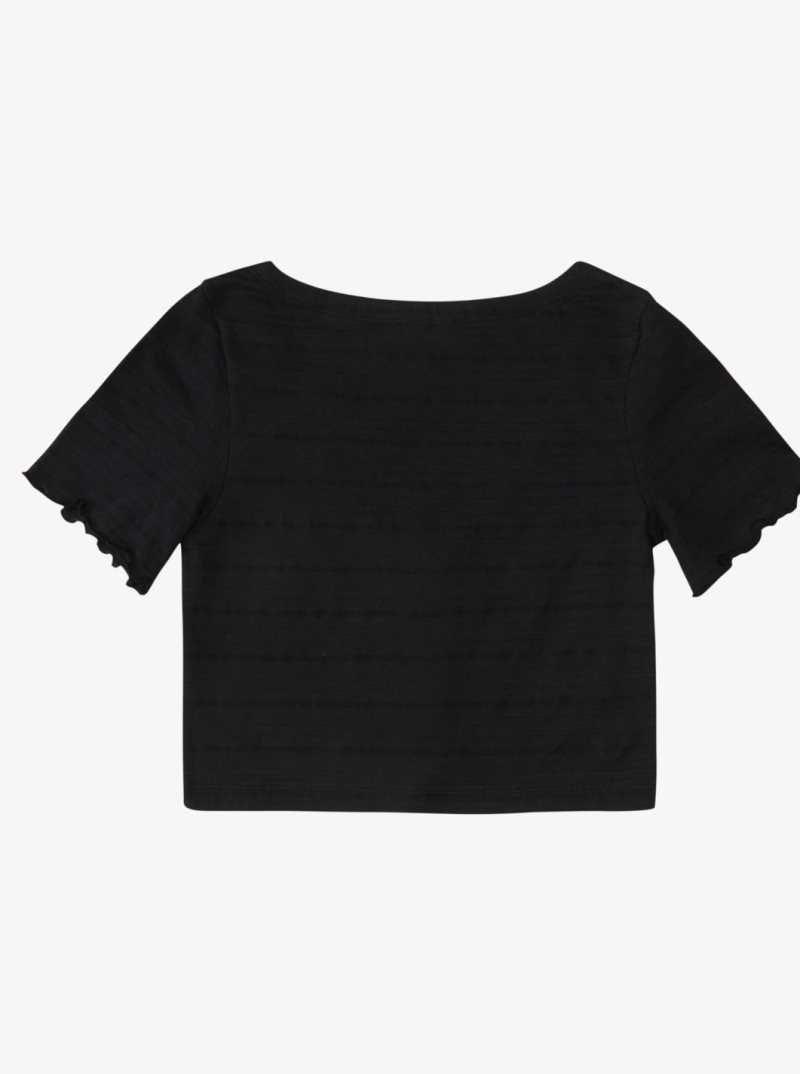 Anthracite Roxy Uncomplicated Mind Button Front Cropped T-Shirt | QSYGAJ861