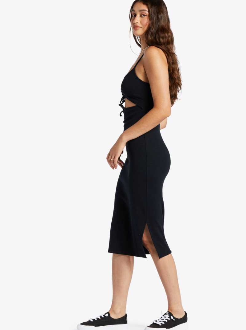 Anthracite Roxy Wavey Baby Rib Knit Dress | RVEWQD741