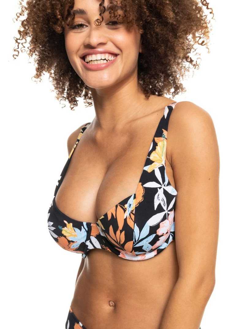 Anthracite S Island Vibes Roxy Beach Classics Underwired D-Cup Bikini Top | LDBAMY649