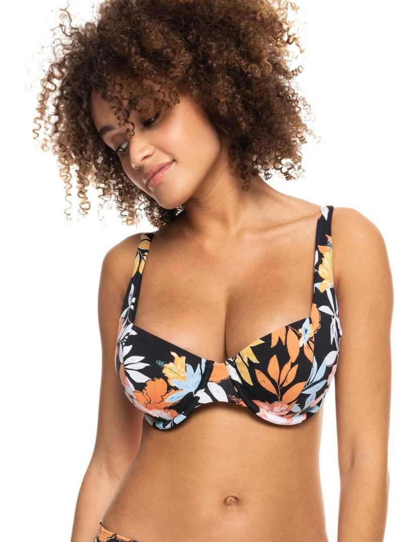 Anthracite S Island Vibes Roxy Beach Classics Underwired D-Cup Bikini Top | LDBAMY649